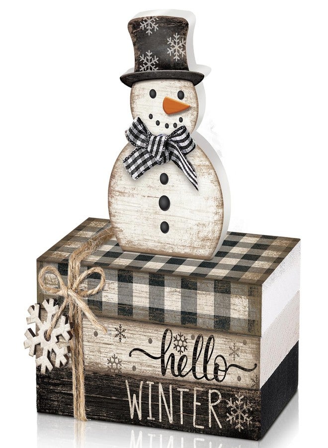 Anglechic 4 Pcs Snowman Christmas Decor Winter Table Decorations Christmas Tiered Tray Decor Winter Centerpiece Indoor Rustic Wooden Snowman Block Sign Gift Farmhouse for Home Kitchen Shelf - Image 1